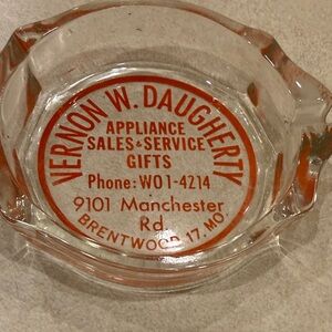 Vintage Vernon W. Daugherty Sales and Service Glass Ashtray